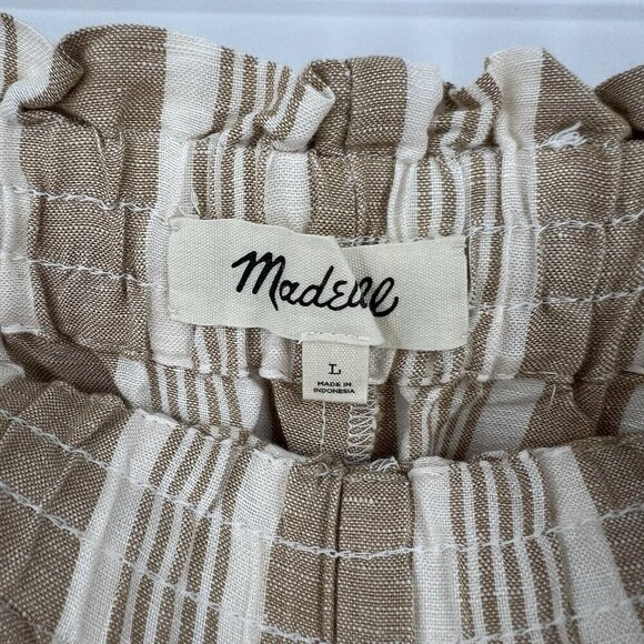 Madewell Smocked Huston Pull-On Crop Pants Stripe Large Wide Leg Linen Blend - Picture 6 of 8